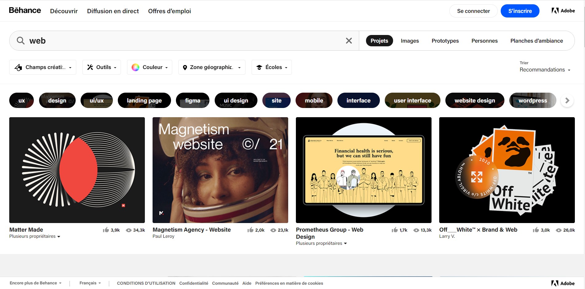 Screen du site de Behance